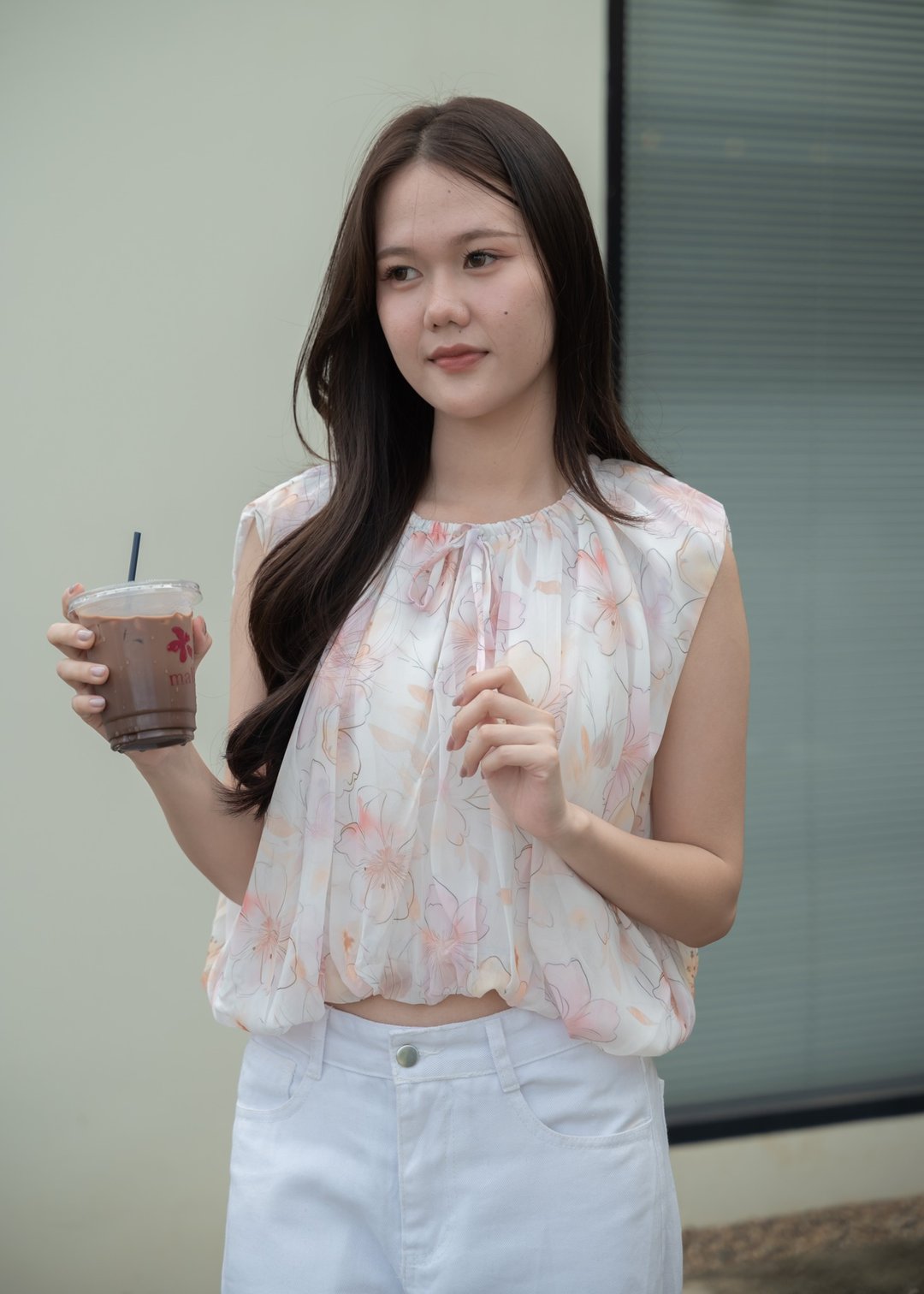 印花伞摆上衣，旅游穿搭，复古风 - 女装上衣 - 聚酯纤维 白色