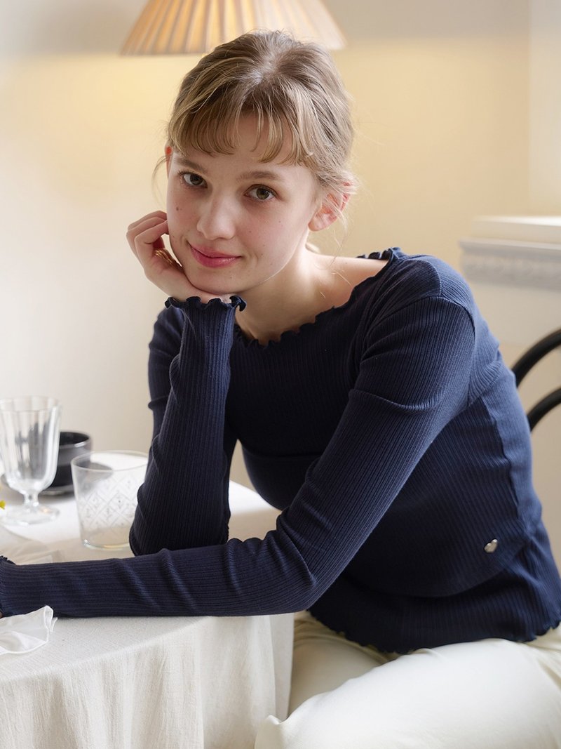 Puri 叠穿感长袖T恤_ 海军蓝 - 女装 T 恤 - 棉．麻 蓝色