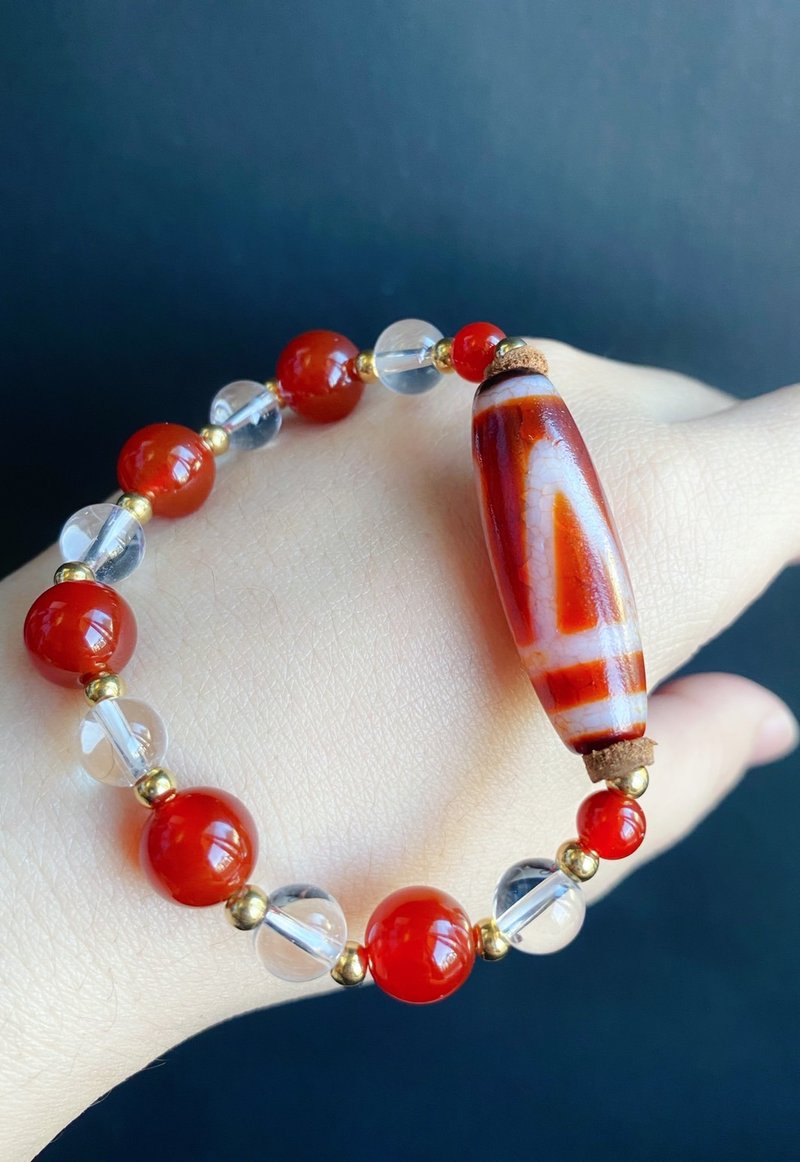 【售出】高油润度 至纯型 红玉髓天珠 一眼靠山 礼物 设计款 手链 - 手链/手环 - 水晶 红色
