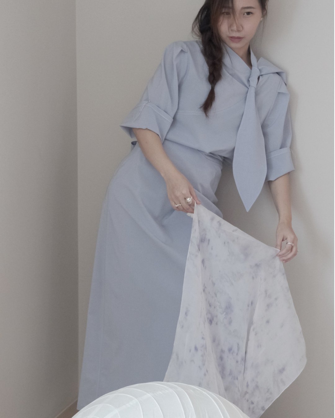 短袖领围打结上衣 - 女装上衣 - 其他材质 