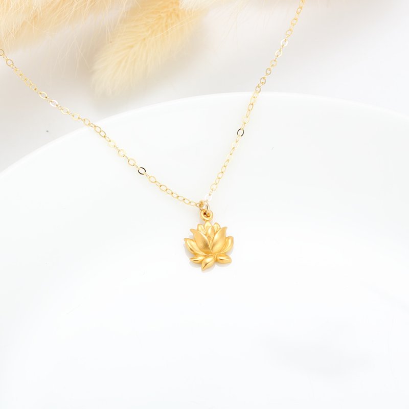 【Angel & Me】荷花 莲花 s925 纯银厚镀24k纯金项链 生日礼物 - 项链 - 纯银 金色