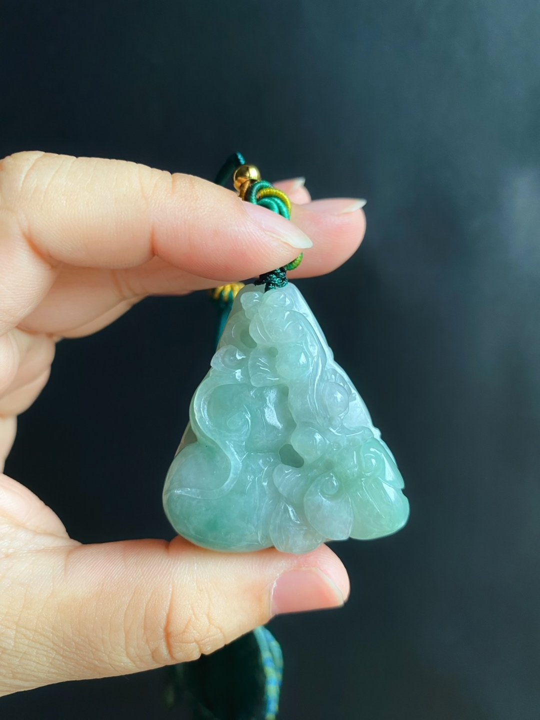 天然缅甸玉 翡翠 螭龙 葫芦 如意 一叶致富 发财 包挂 礼物 - 挂绳/吊绳 - 玉石 绿色