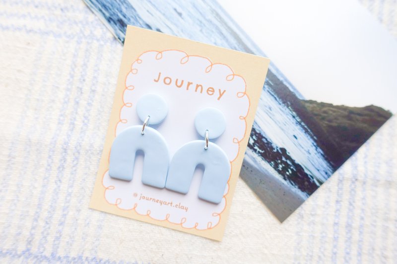 夏日女孩系列- 拱门 软陶耳环(天蓝)/耳夹 日常 简约 夏季 - 耳环/耳夹 - 陶 蓝色