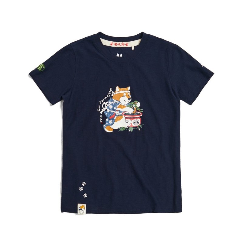 江户胜 日系 女装 胜太郎系列 胜太郎玩盆栽短袖T恤(丈青色) - 女装 T 恤 - 棉．麻 蓝色