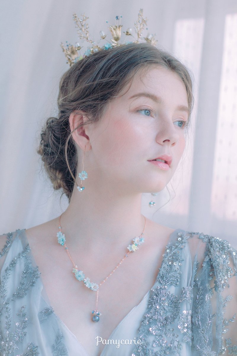 Pamycarie ZINNIA 手造树脂黏土百日草花束珍珠公主项链 - 项链 - 粘土 蓝色