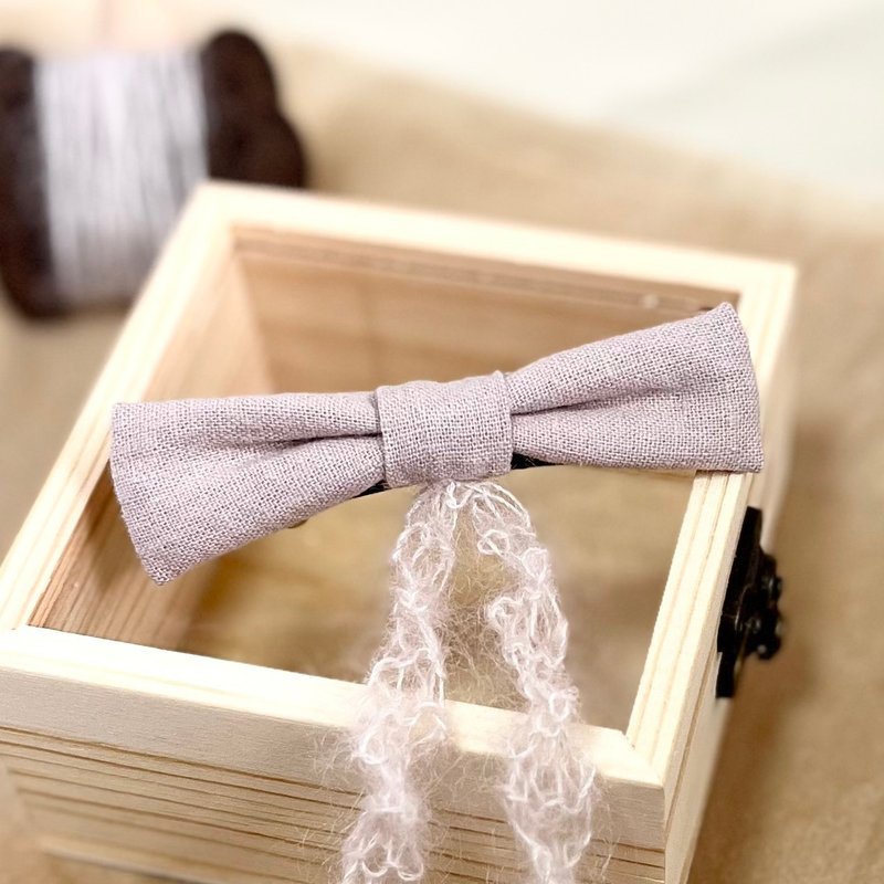 发夹/粉色蝴蝶结/搭配毛线丝带 手作 发饰 送礼礼物 - 发饰 - 棉．麻 粉红色