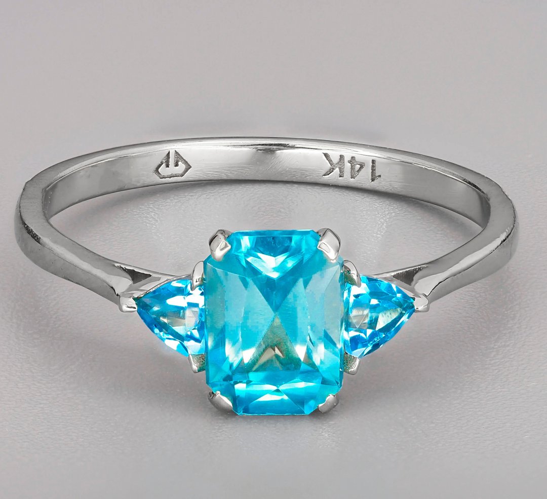 14k gold ring with topazes - 戒指 - 贵金属 金色