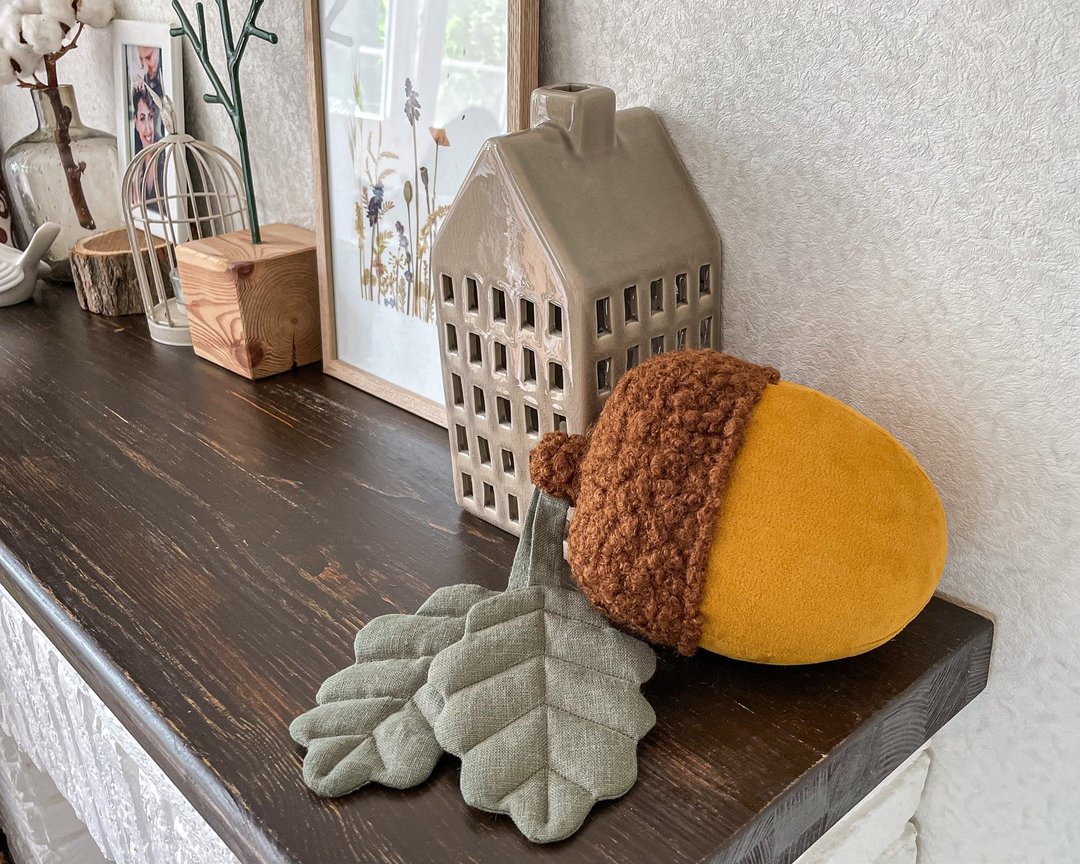 Mustard color decor, Farm house decor, Acorn toy, Autumn decor, Woodland gift - 墙贴/壁贴 - 亚麻 黄色