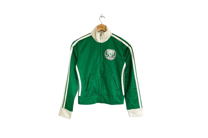 Juicy Couture Y2K 运动风格短夹克，长袖，修身剪裁，版型优美，袖子饰有条纹。 - 女装休闲/机能外套 - 聚酯纤维 绿色