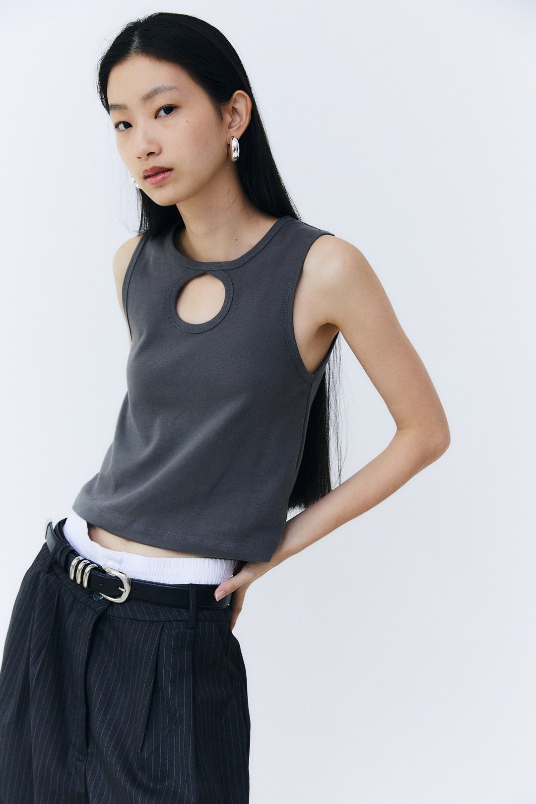 Cut-Out Tank - 女装上衣 - 棉 白色