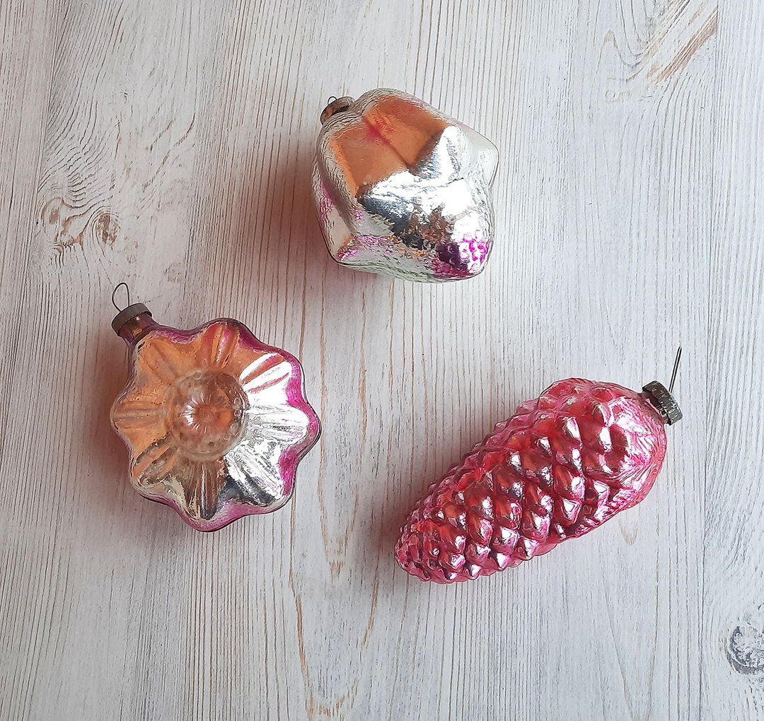 Thick glass old Soviet Christmas ornaments - vintage New Year Tree decor toys - 其他 - 玻璃 