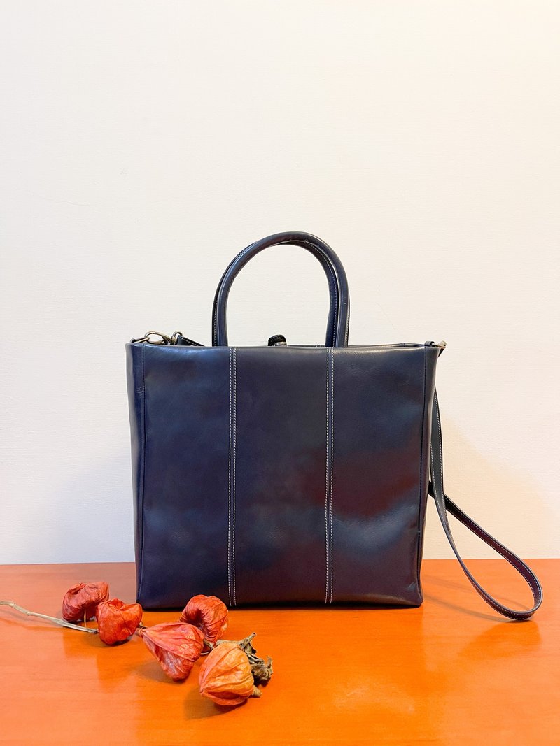 Amo包-深蓝色-大 - 侧背包/斜挎包 - 真皮 蓝色