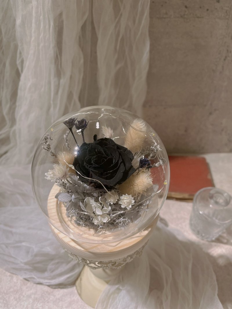 永生花钟罩夜灯 黑玫瑰 独一无二 神秘 暗黑 干燥花 恶魔 - 干燥花/捧花 - 植物．花 黑色