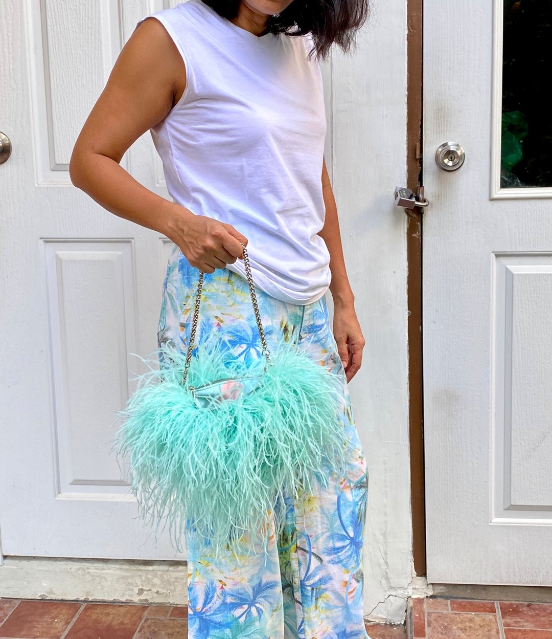 Arin Mint Green Ostrich Feathers Purse - 手提包/手提袋 - 羽绒 绿色