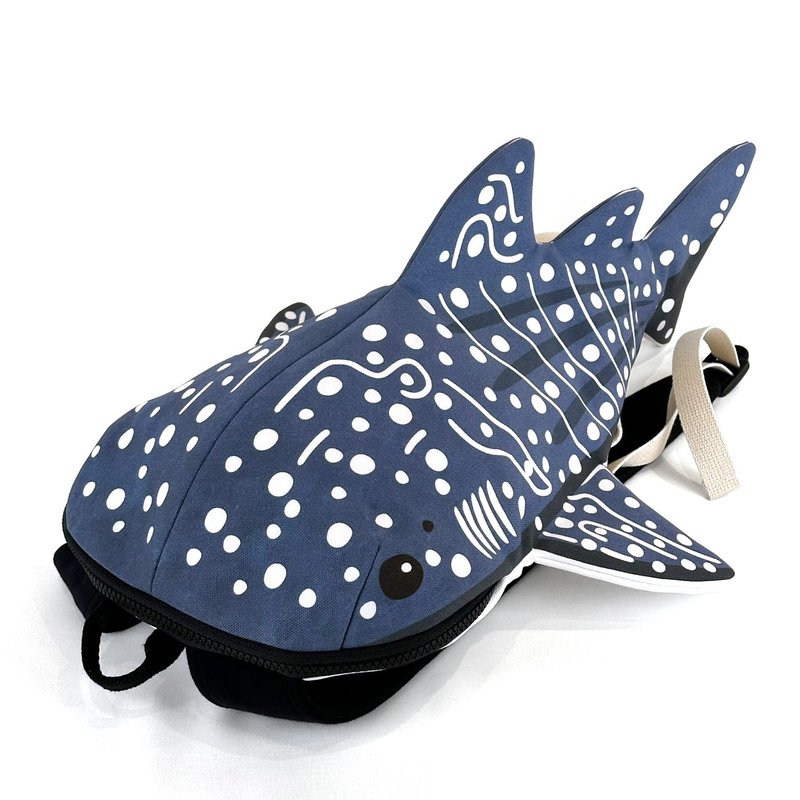 设计款 WS117g - 【纯棉帆布】鲸鲨立体造型背包#L - 后背包/双肩包 - 棉．麻 蓝色