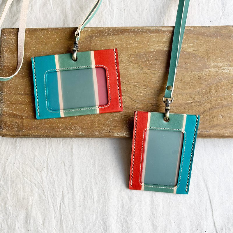 植鞣革识别证卡套_双卡层_颈带_茄芷传统三色 - 证件套/卡套 - 真皮 多色