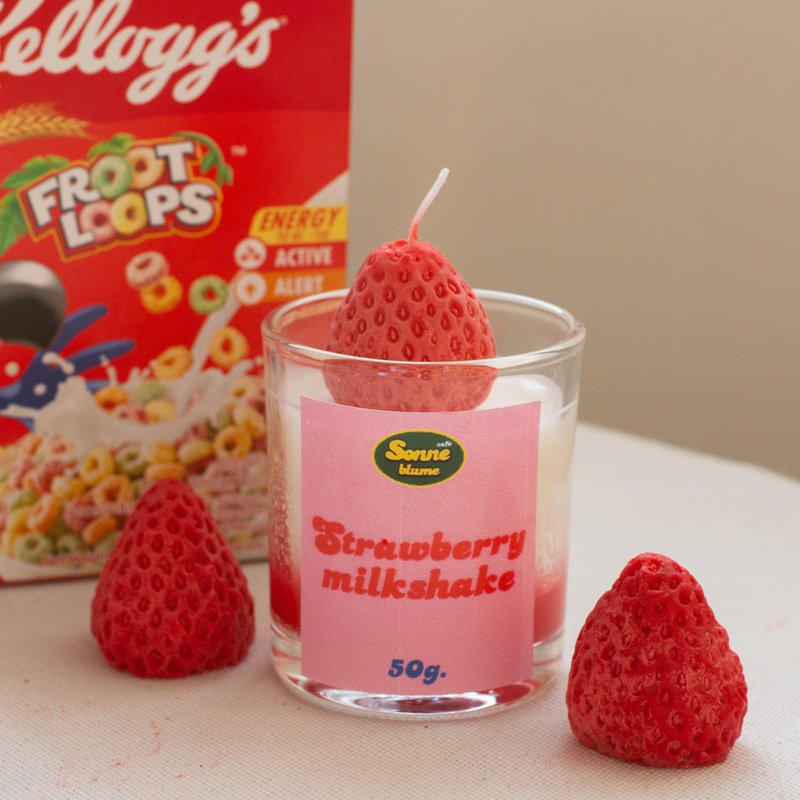 草莓牛奶奶酪造型大豆蜡香薰蜡烛 - 蜡烛/烛台 - 其他材质 红色