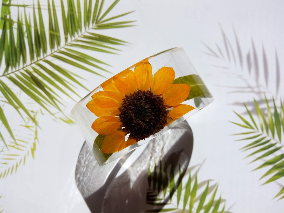 Annys workshop 手作押花手镯, 花卉植物手镯, 夏艳系列, 太阳花 - 手链/手环 - 塑料 橘色