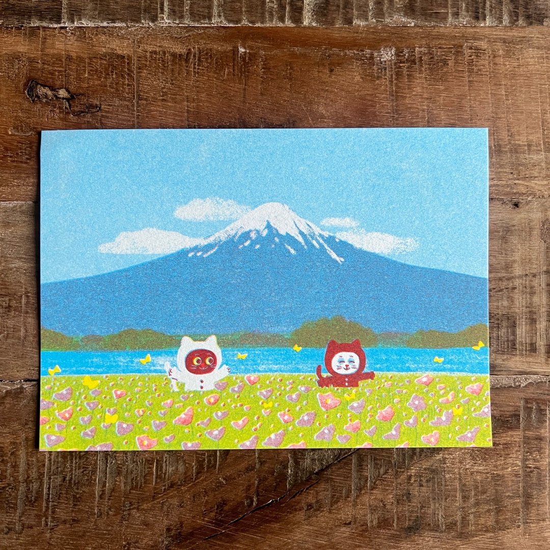 ''乒乒乓乓''富士山之旅/黑白猫/孔版印刷明信片 - 卡片/明信片 - 纸 多色