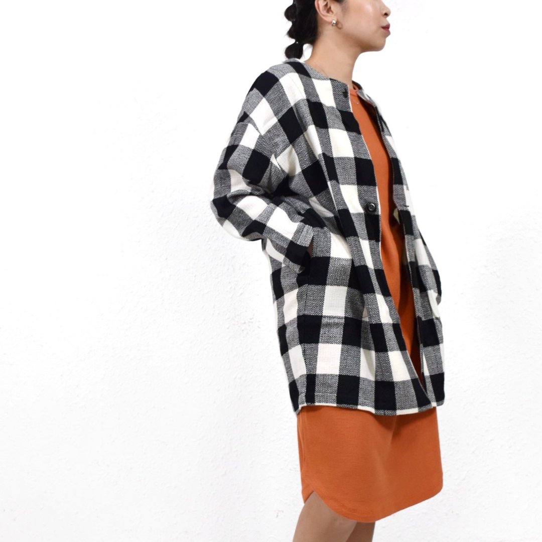 COCOON WOOL COAT 黑白色织格子 宽松随性 羊毛大衣 - 女装休闲/机能外套 - 羊毛 