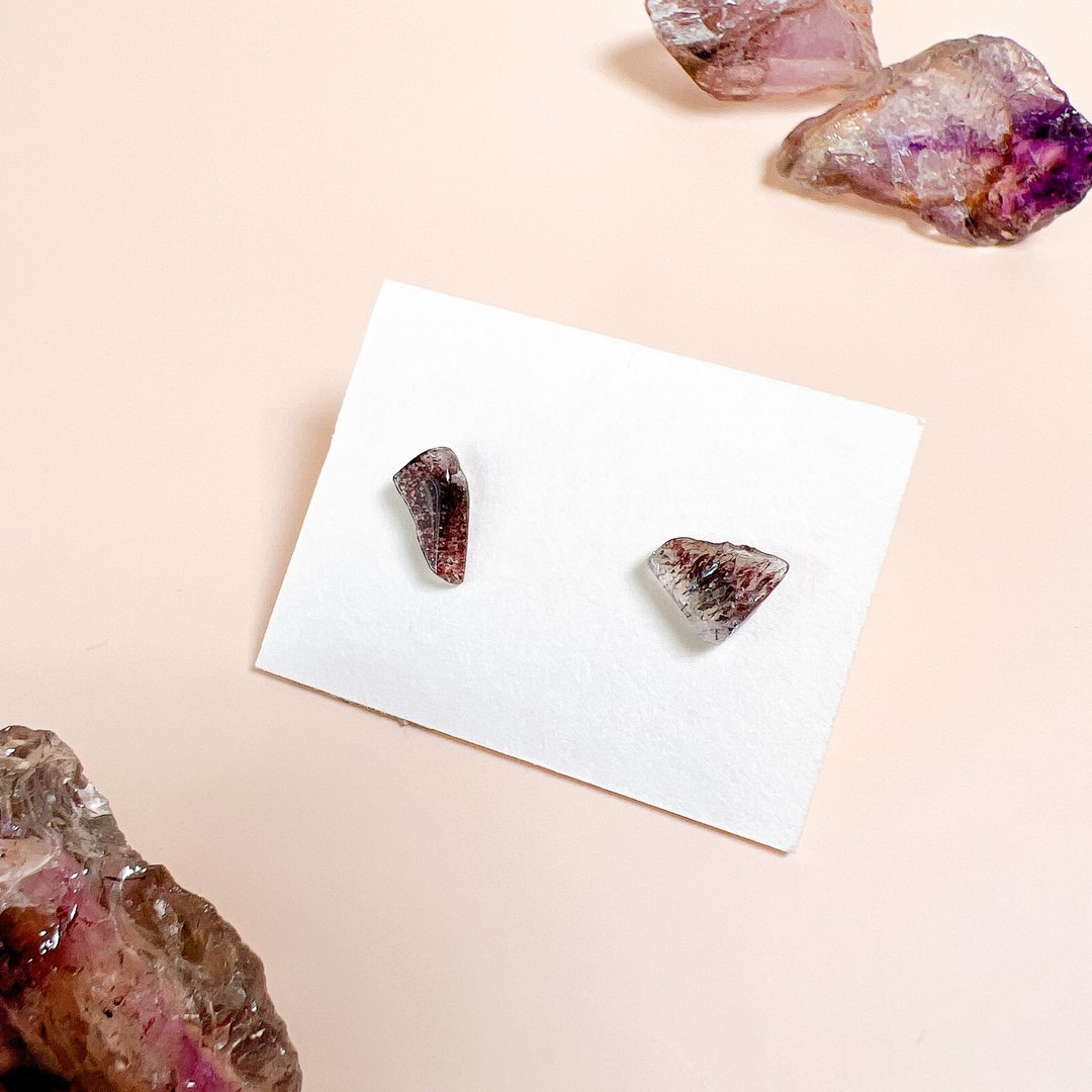 超高频率水晶 超七耳环 天然石 水晶耳环 饰品 - 耳环/耳夹 - 水晶 多色