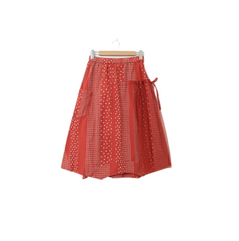 Back to Green-复古长裙 拼接点点格纹 M-14//vintage skirt - 裙子 - 棉 