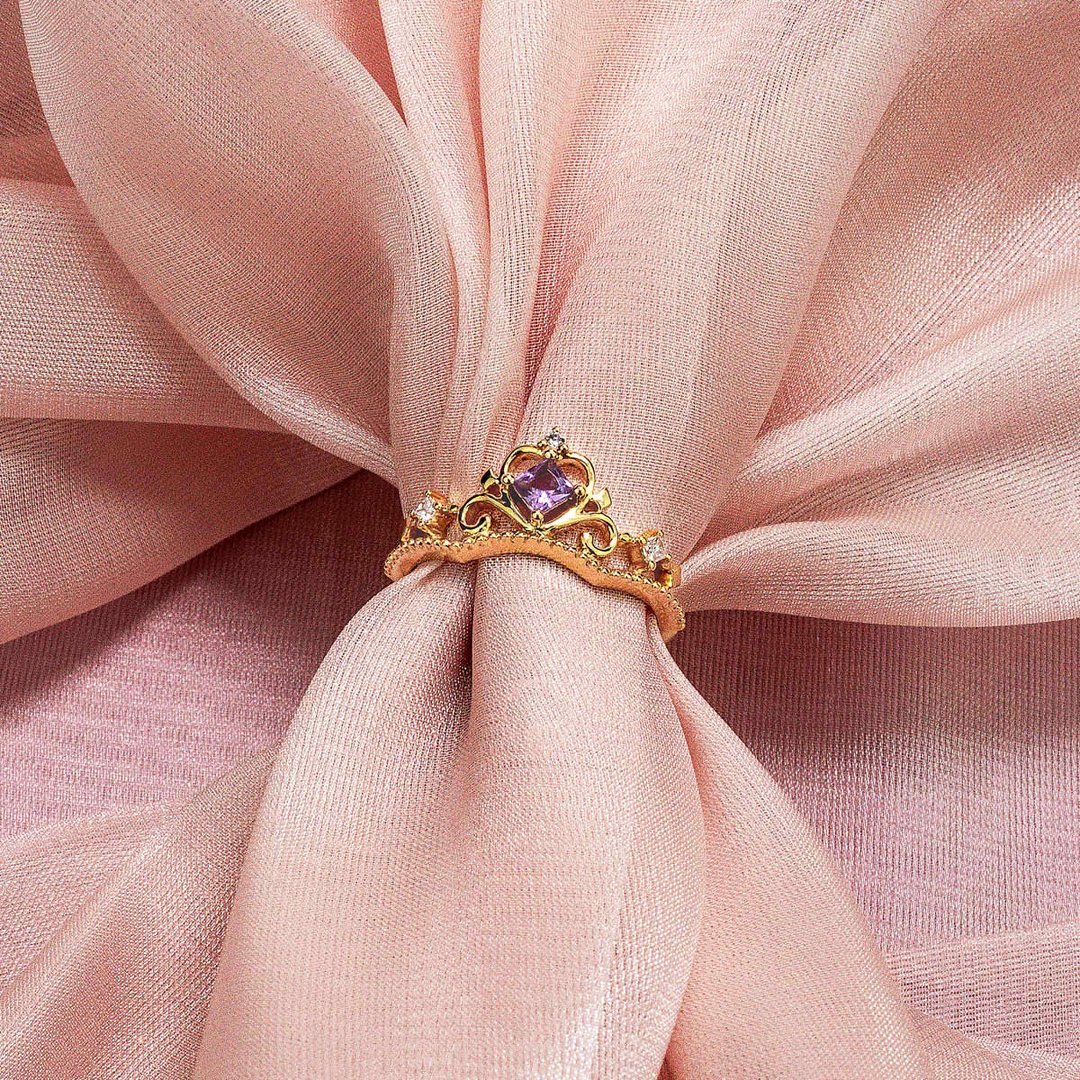 【Purplemay jewellery】纯18K实金复古紫水晶钻石戒指 - R176 - 戒指 - 宝石 紫色