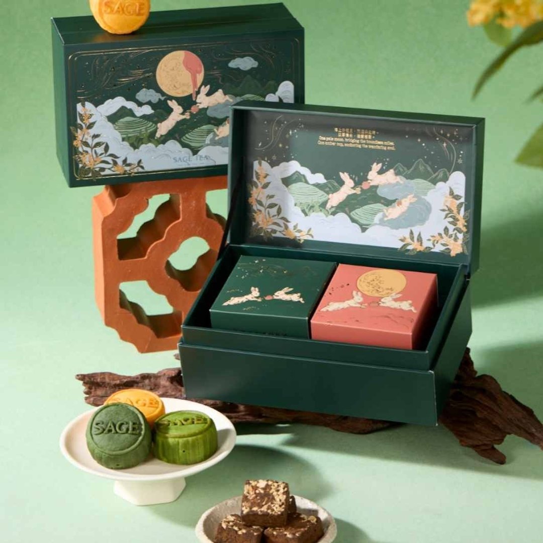 SAGE TEA 2026 中秋 2 个装奢华月饼茶礼盒 - 蛋糕/甜点 - 纸 