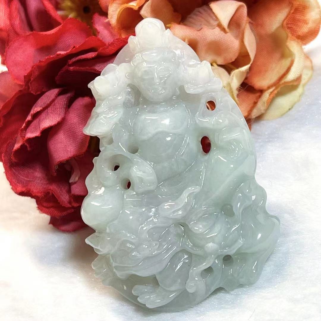 多宝晶石/天然翡翠A货/文殊菩萨/八大守护神/兔牌/本命佛/附证书 - 项链 - 玉石 透明