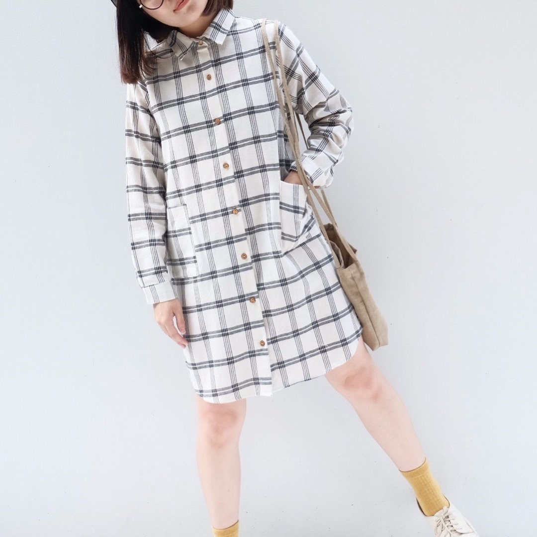 Shirt Dress : Tartan Beige - 洋装/连衣裙 - 其他材质 卡其色