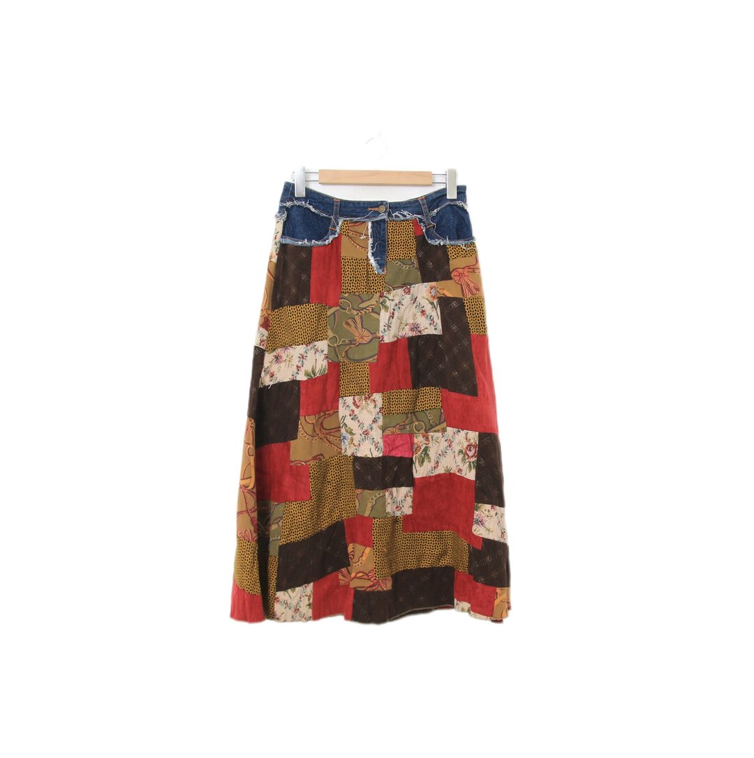 Back to Green-复古半身裙 丹宁缤纷拼接 ds-05//vintage skirt - 裙子 - 棉．麻 