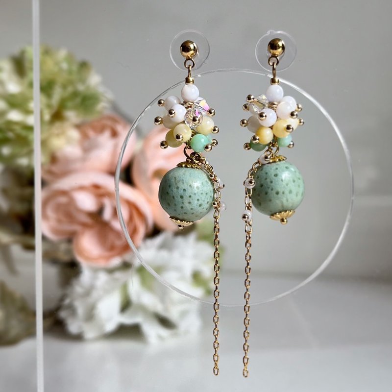 粉彩春光耳环 (青果)  耳针/耳夹 水晶/贝珠 SS23 Spring Fashion - 耳环/耳夹 - 水晶 