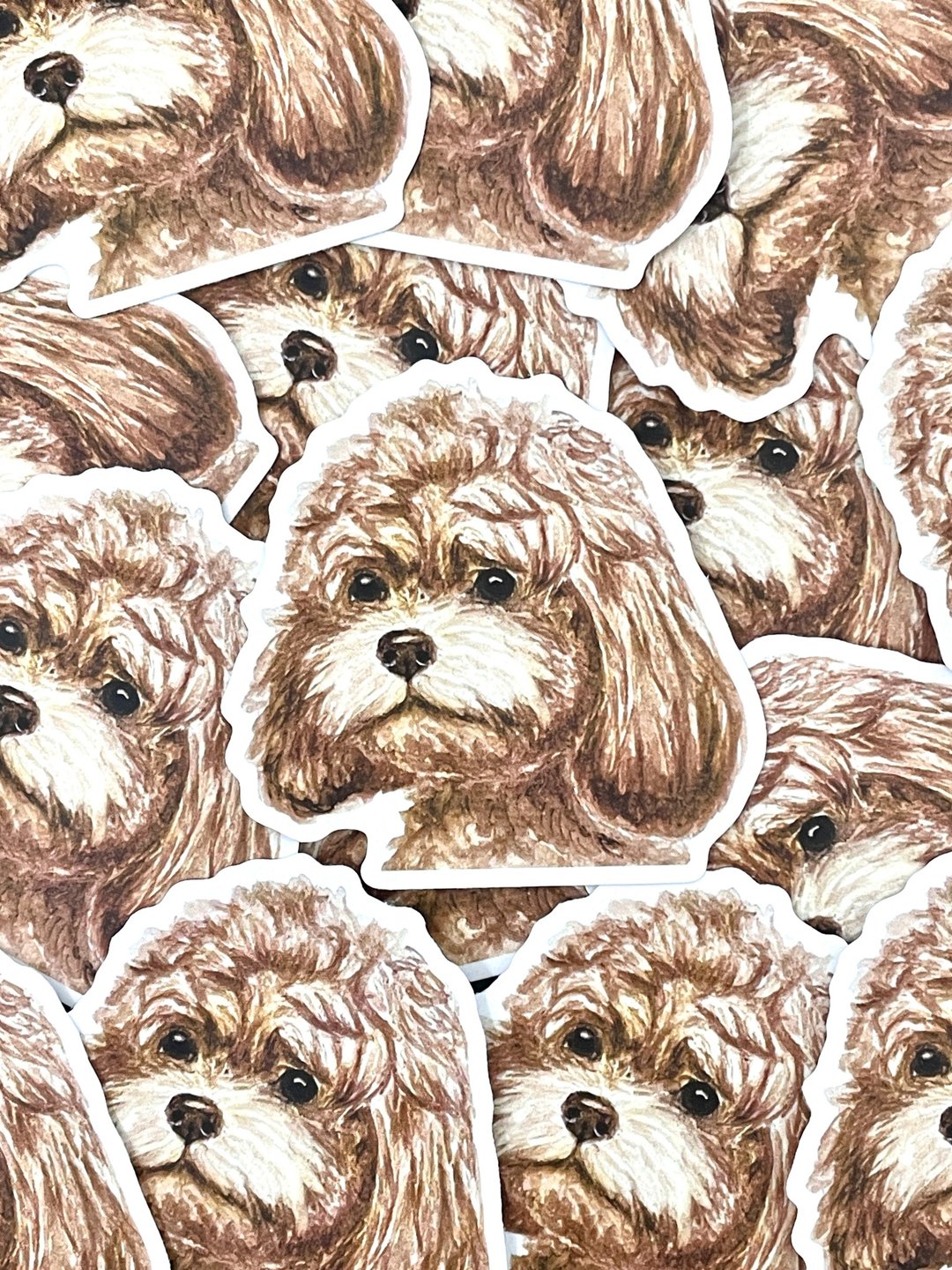 水彩插画小动物 - 贵妇狗 PVC防水贴纸 (雾面) 行李箱贴纸 电脑贴 - 贴纸 - 纸 咖啡色