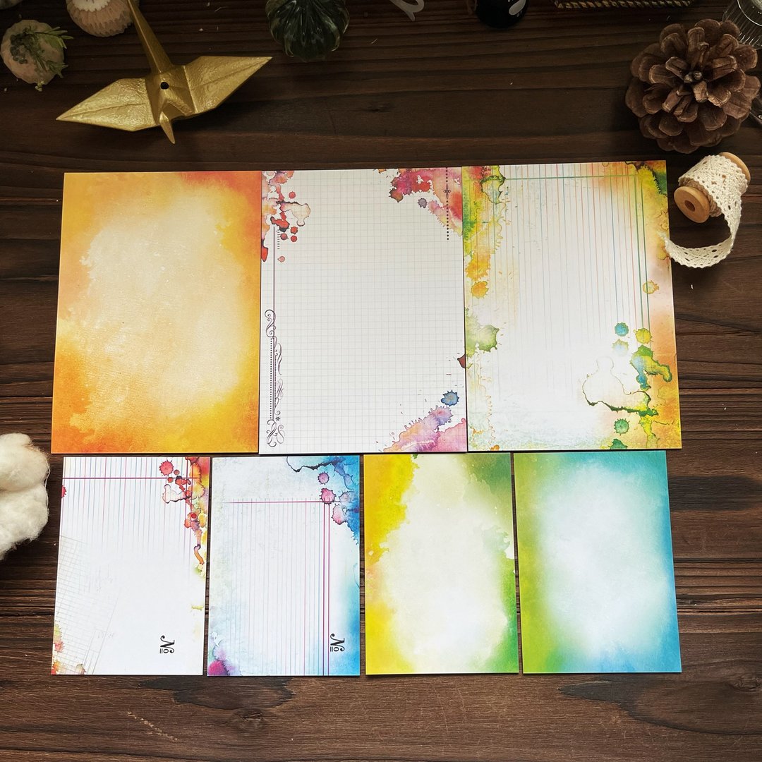 for stamp 双面水彩晕染复古风拼贴背景卡(可搭配印章或手写使用) - 卡片/明信片 - 纸 