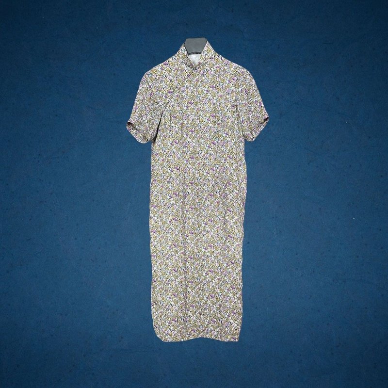 二手 灰紫色碎花 古董订制 薄短袖旗袍 CA0803 - 洋装/连衣裙 - 聚酯纤维 灰色