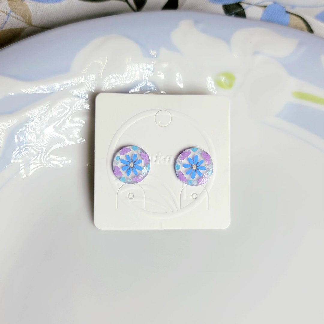 盛夏冰果室 冰淇淋汽水 花砖 手绘热缩片 耳环 - 耳环/耳夹 - 不锈钢 多色