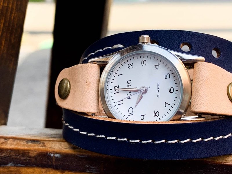 ROLL Expressive, captivating navy roll-up watch triple breath style RUW-NNWW-W - 女表 - 真皮 蓝色