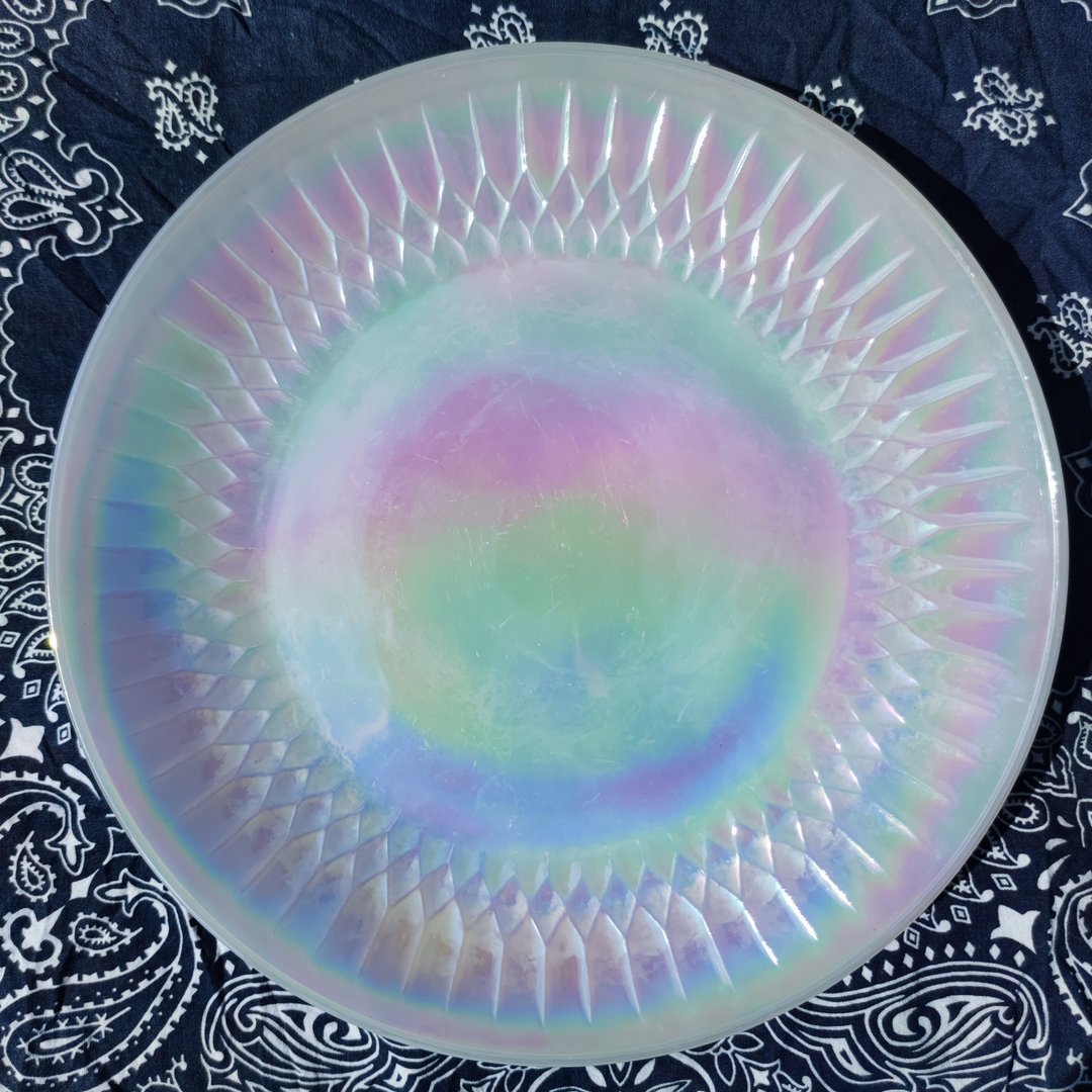 复古 60 年代联邦玻璃月光贝壳珍珠虹彩白色餐盘 - 盘子/餐盘/盘架 - 玻璃 白色