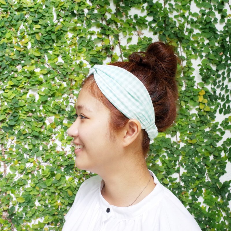 薄荷糖 松紧宽版/手工发带 - 发饰 - 棉．麻 绿色