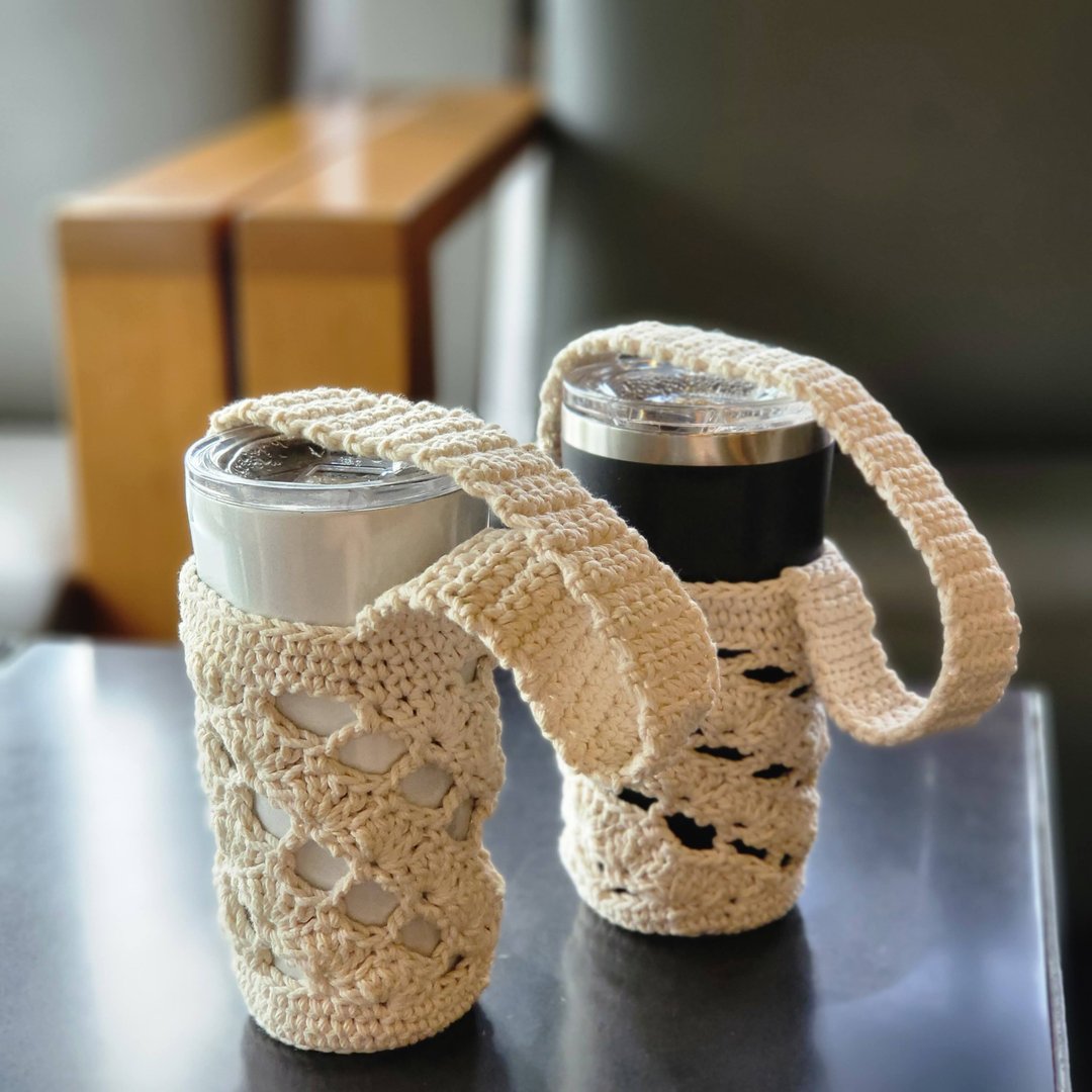 Tumbler holder 随行杯套 / 手工钩针编织包 - 手提包/手提袋 - 棉 