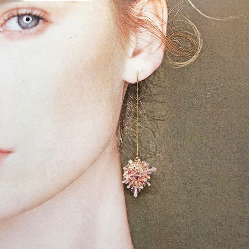 淡雅水晶925纯银耳环 施华洛水晶 粉红色 纯银饰物 可改耳夹 - 耳环/耳夹 - 水晶 粉红色