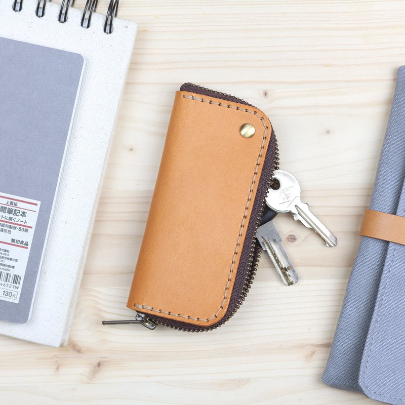 拉链钥匙包/钥匙圈 -- 驼黄色 - 钥匙链/钥匙包 - 真皮 橘色