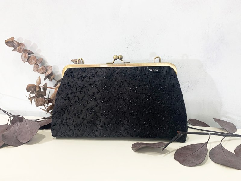 布蕾丝 口金包 手拿包 侧背包 肩背包 随身包 编织包 - 侧背包/斜挎包 - 棉．麻 黑色