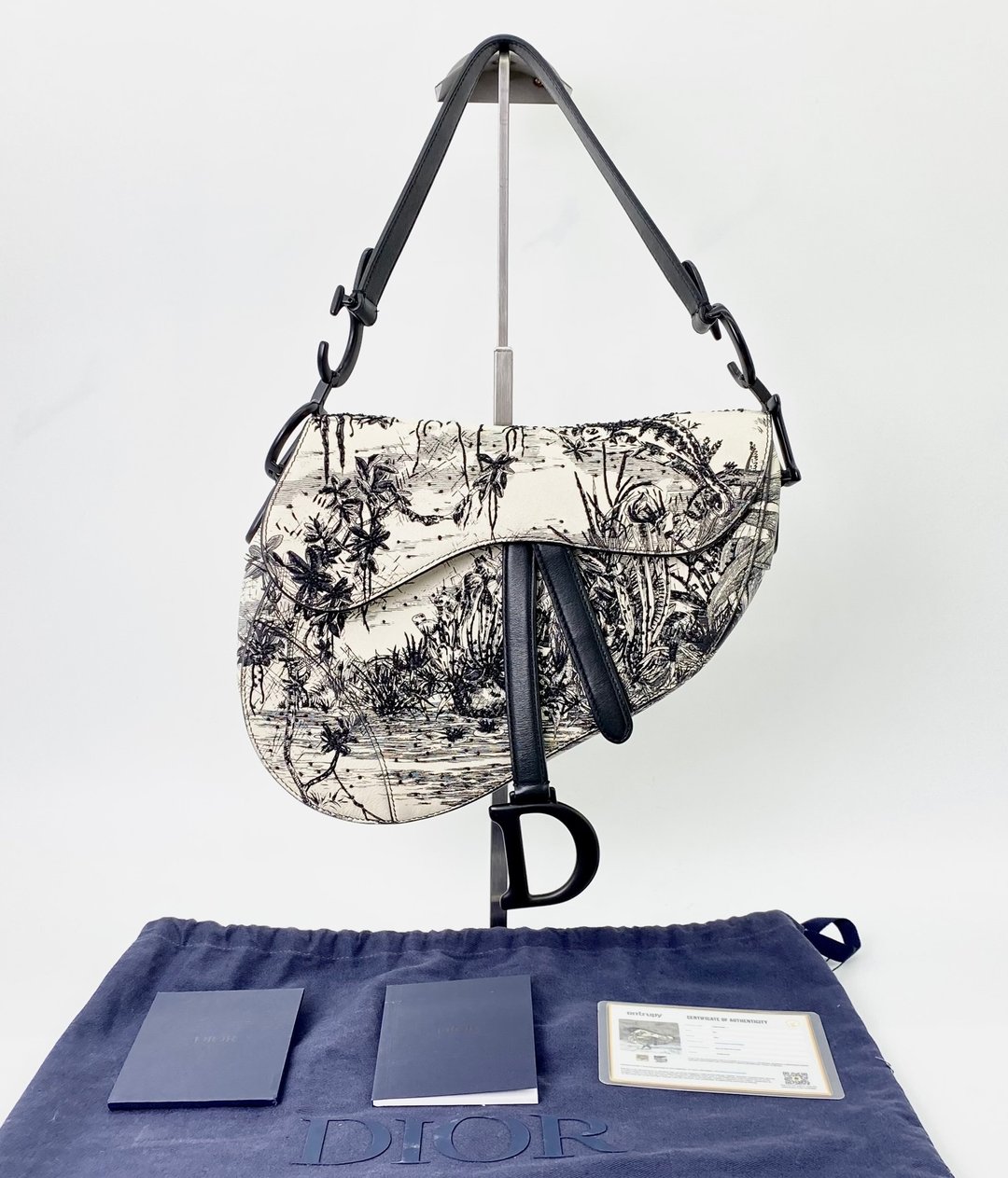 限量款 Dior saddle 马鞍包 Toile de Jouy 水墨刺绣款 及稀有 - 侧背包/斜挎包 - 真皮 黑色