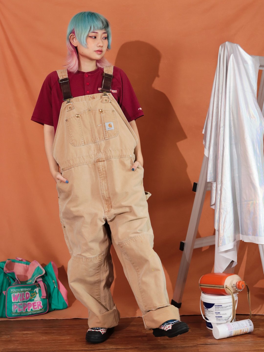 Tsubasa.Y│Carhartt 吊带长裤 002 丹宁 浅卡其 43腰 工装 - 背带裤/连体裤 - 棉 卡其色