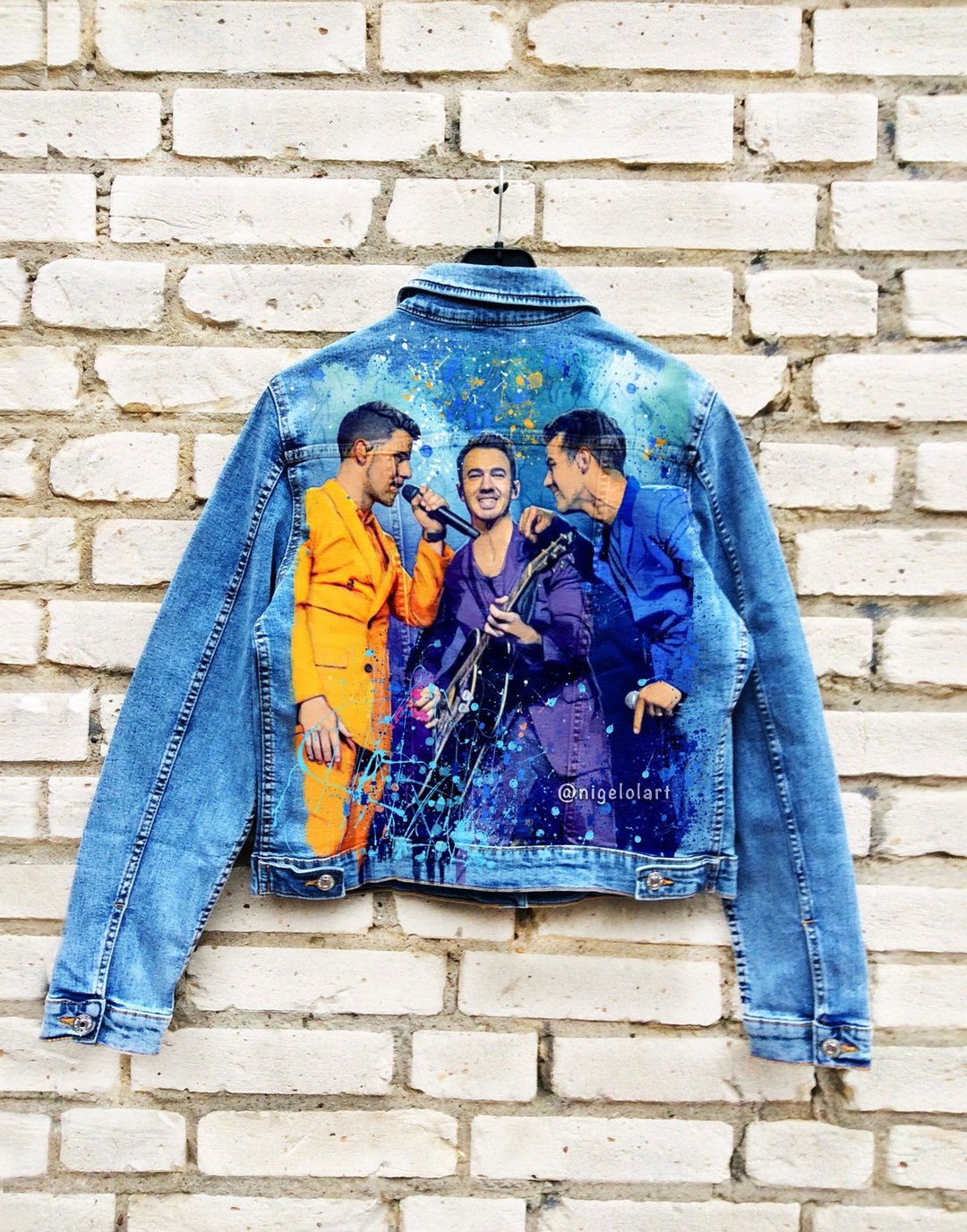 Painted Denim Jacket Handmade Custom jacket Jonas Brothers Gift - 女装休闲/机能外套 - 棉 多色