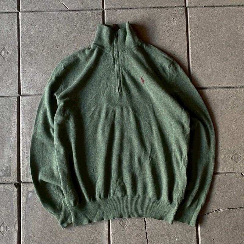 --两光师古着--墨绿半拉链polo品牌毛衣 - 男装外套 - 其他材质 绿色
