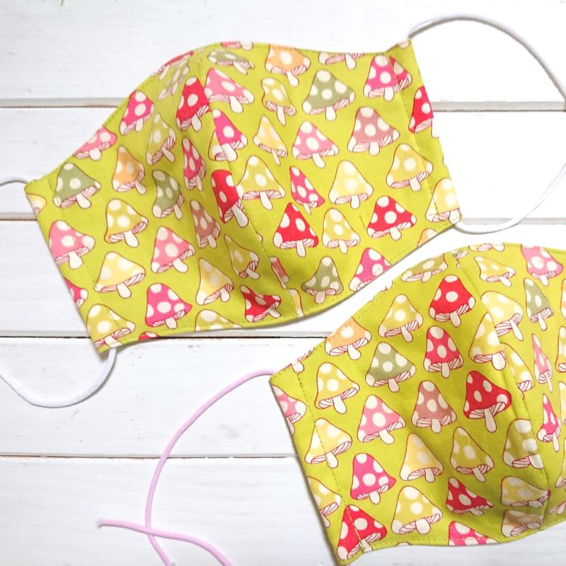 Mushroom 3D COTTON MASK / USA fabric / Made in Japan / DOUBLE GAUZE - 口罩 - 棉 绿色