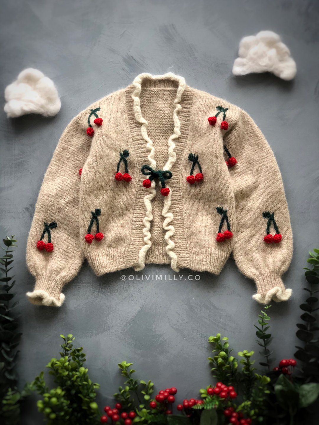 Cherries cardigan, Knitting cardigan, Kids cardigan, baby clothes,Cherries, Kids - 其他 - 羊毛 金色