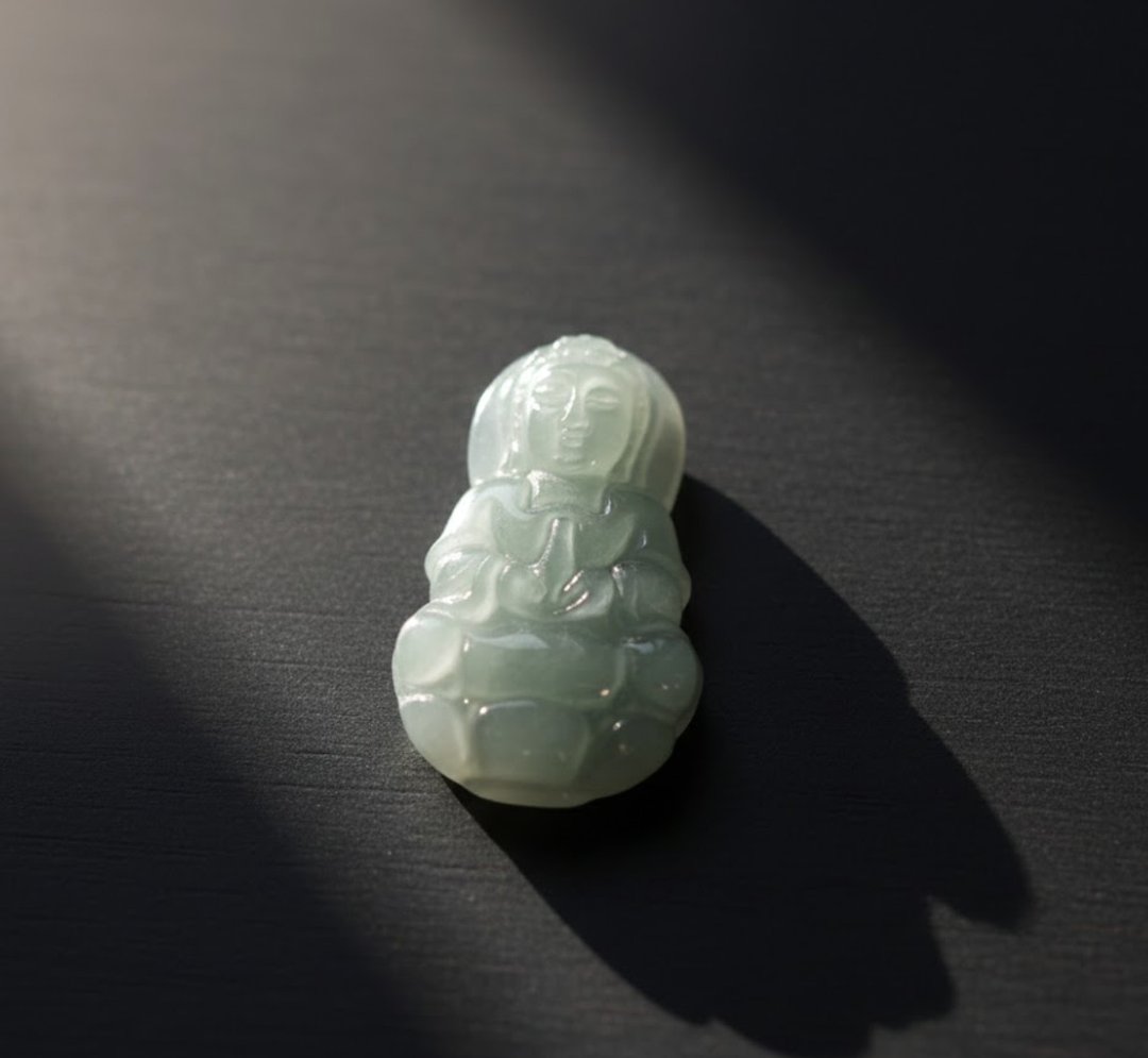 白翡翡翠宝瓶观音菩萨项链 | 天然缅甸玉翡翠A货 | 送礼 - 项链 - 玉石 透明
